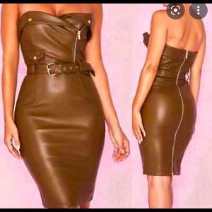 House of CB vegan leather strapless dress